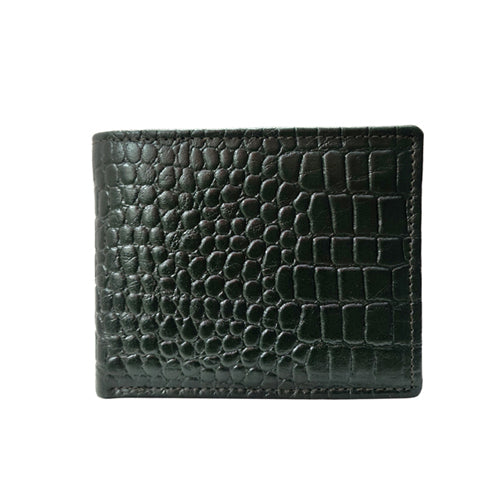 We-Go Genuine Leather Wallet for Men – Croco Print Bifold Slim Wallet - Olive Green