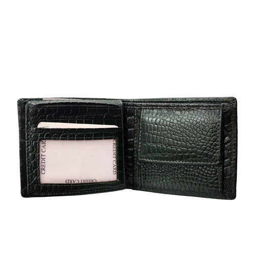 We-Go Genuine Leather Wallet for Men – Croco Print Bifold Slim Wallet - Olive Green