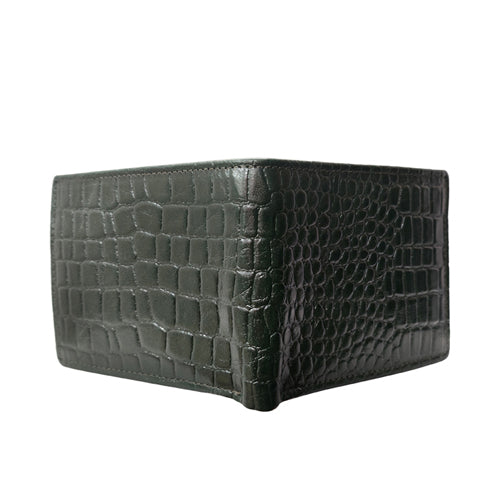 We-Go Genuine Leather Wallet for Men – Croco Print Bifold Slim Wallet - Olive Green