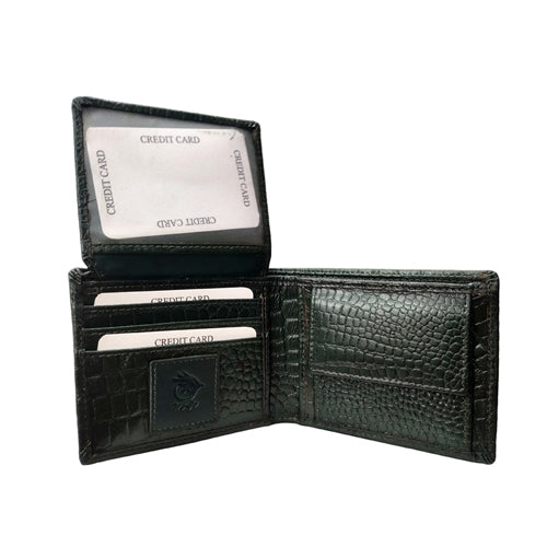 We-Go Genuine Leather Wallet for Men – Croco Print Bifold Slim Wallet - Olive Green