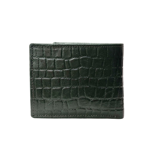 We-Go Genuine Leather Wallet for Men – Croco Print Bifold Slim Wallet - Olive Green