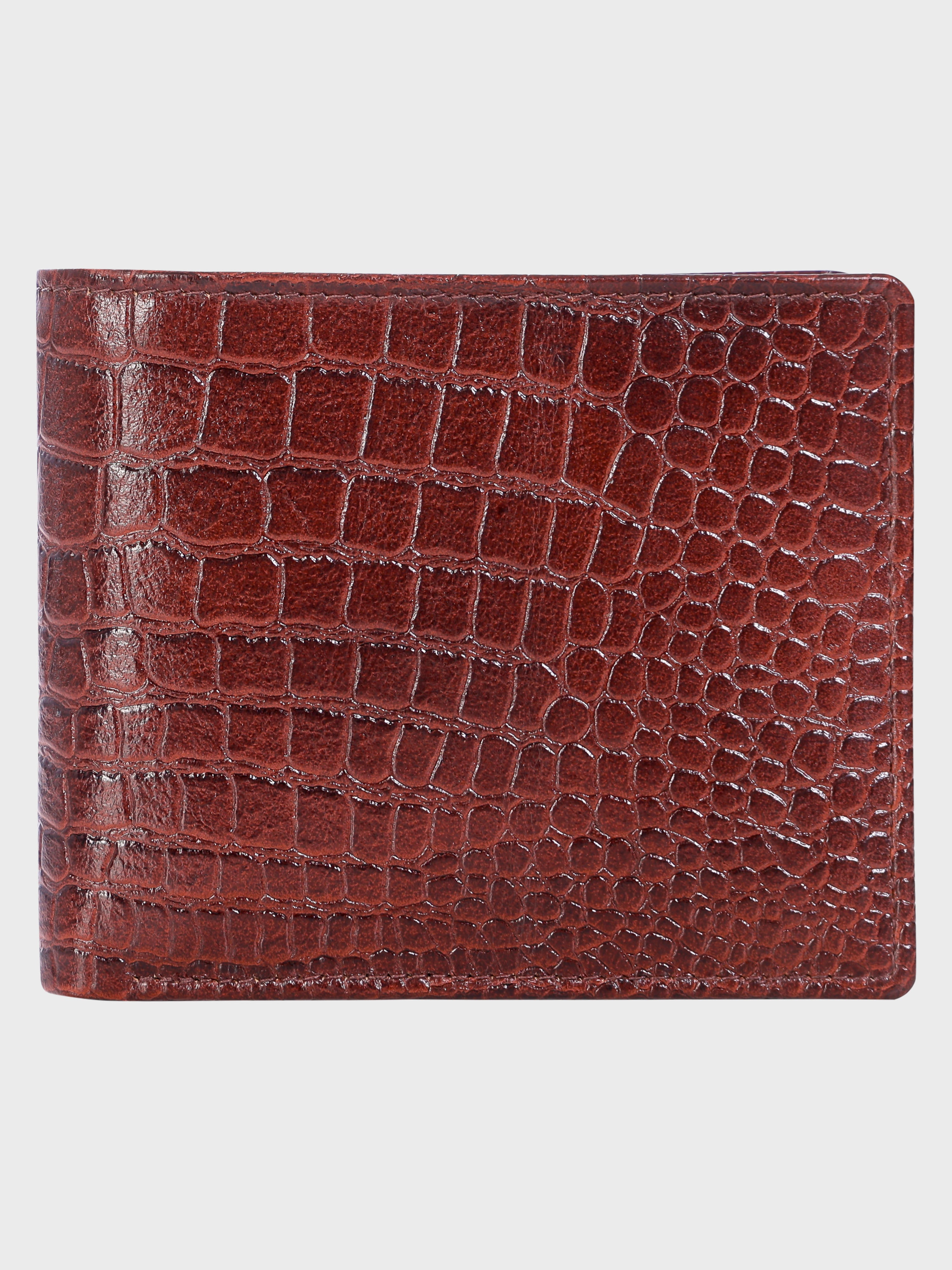 We-Go Genuine Leather Wallet for Men – Croco Print Bifold Slim Wallet - Brown