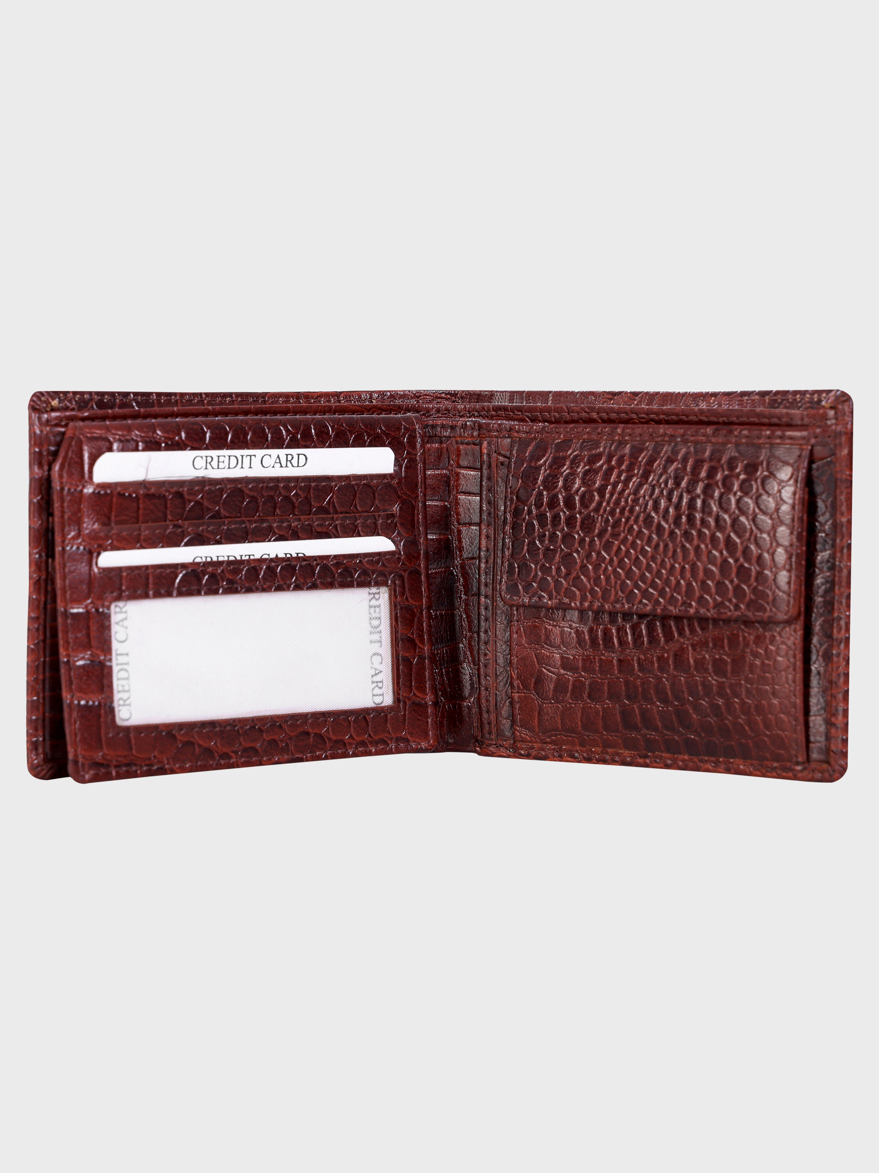 We-Go Genuine Leather Wallet for Men – Croco Print Bifold Slim Wallet - Brown