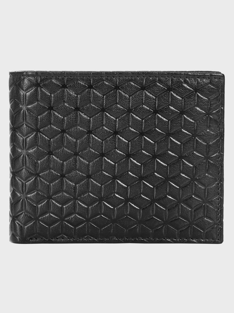 Genuine Leather - Hexagon Print Embossed - Men Leather Wallet