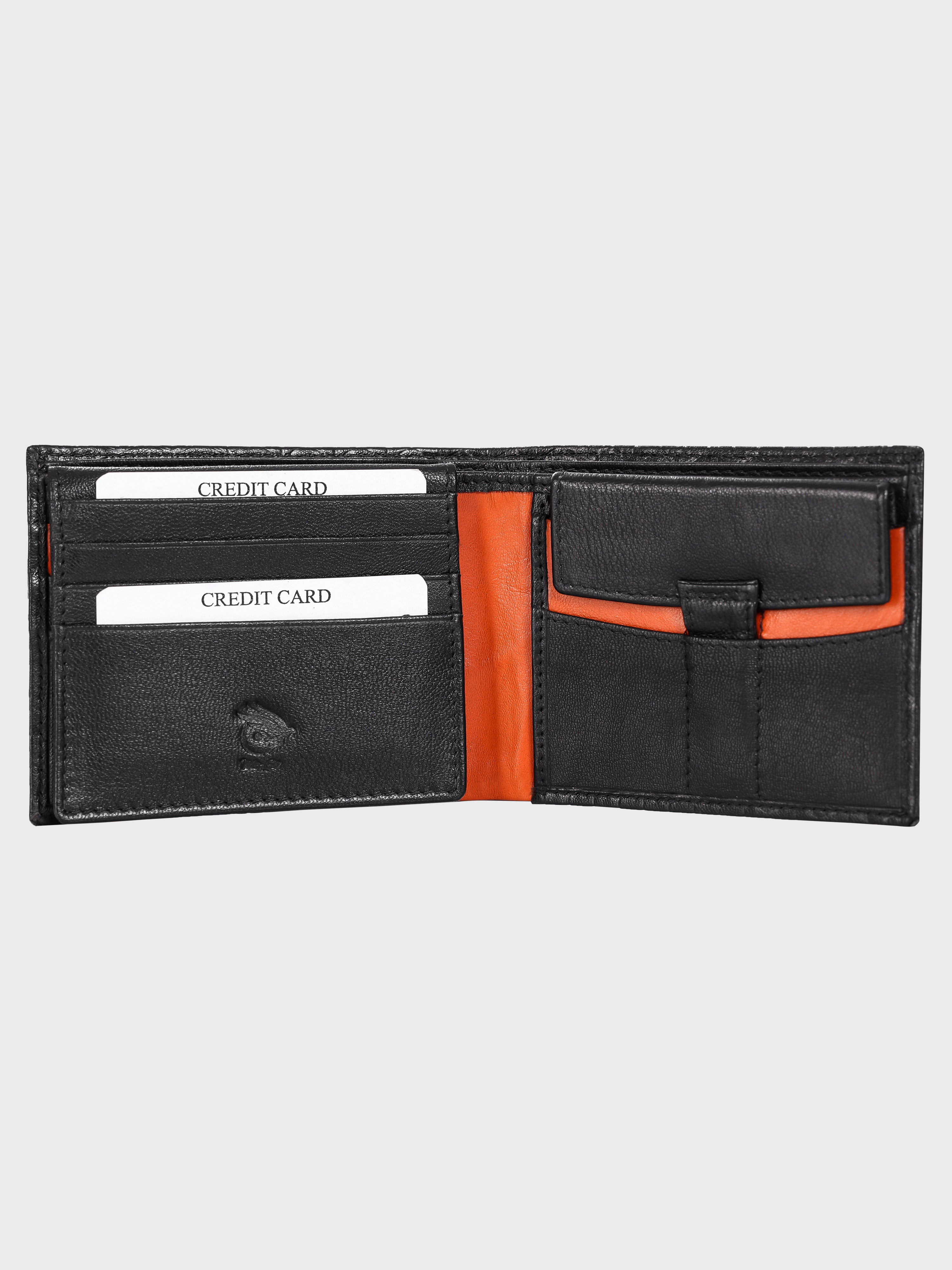 Genuine Leather - Hexagon Print Embossed - Men Leather Wallet