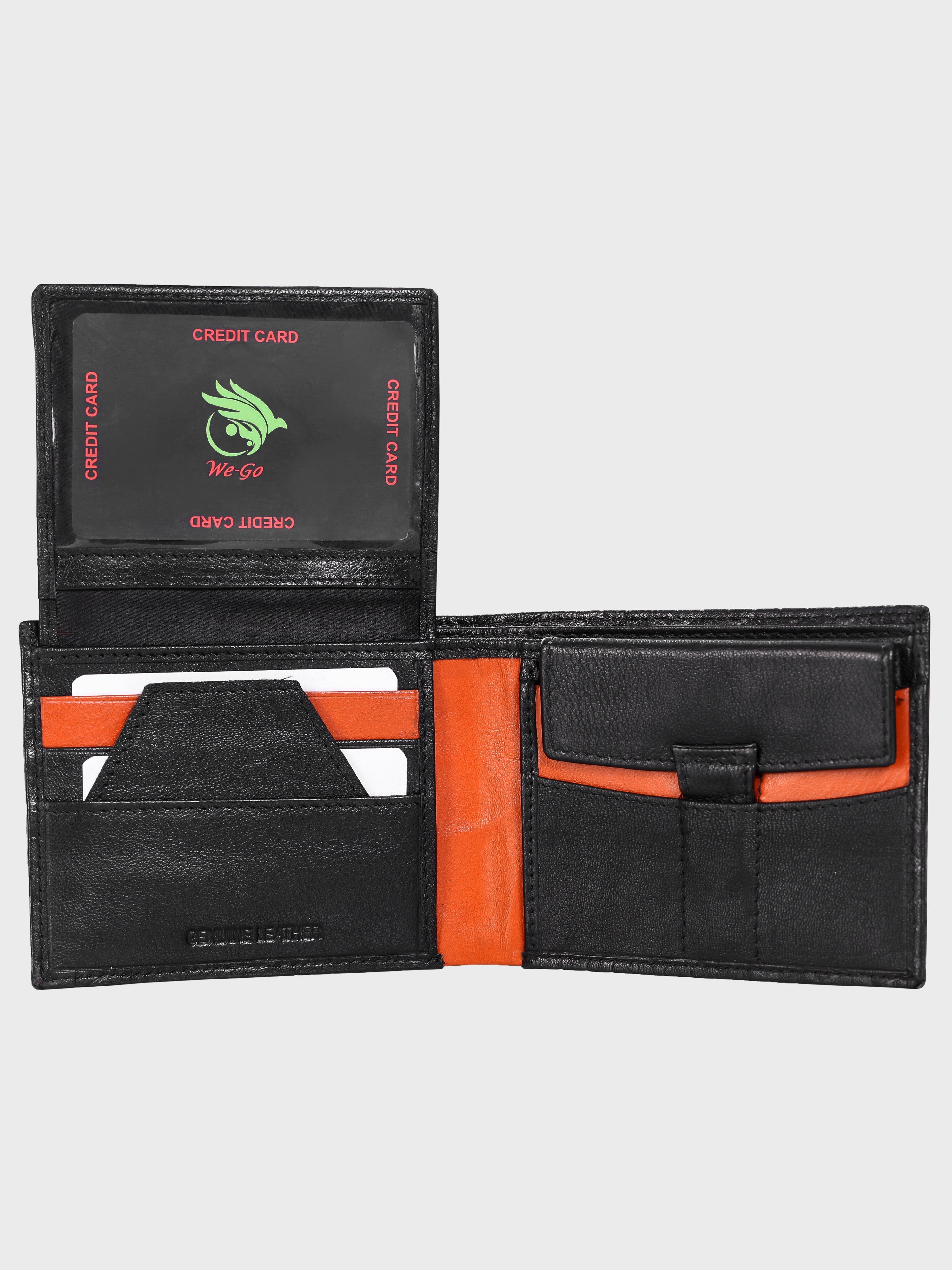Genuine Leather - Hexagon Print Embossed - Men Leather Wallet