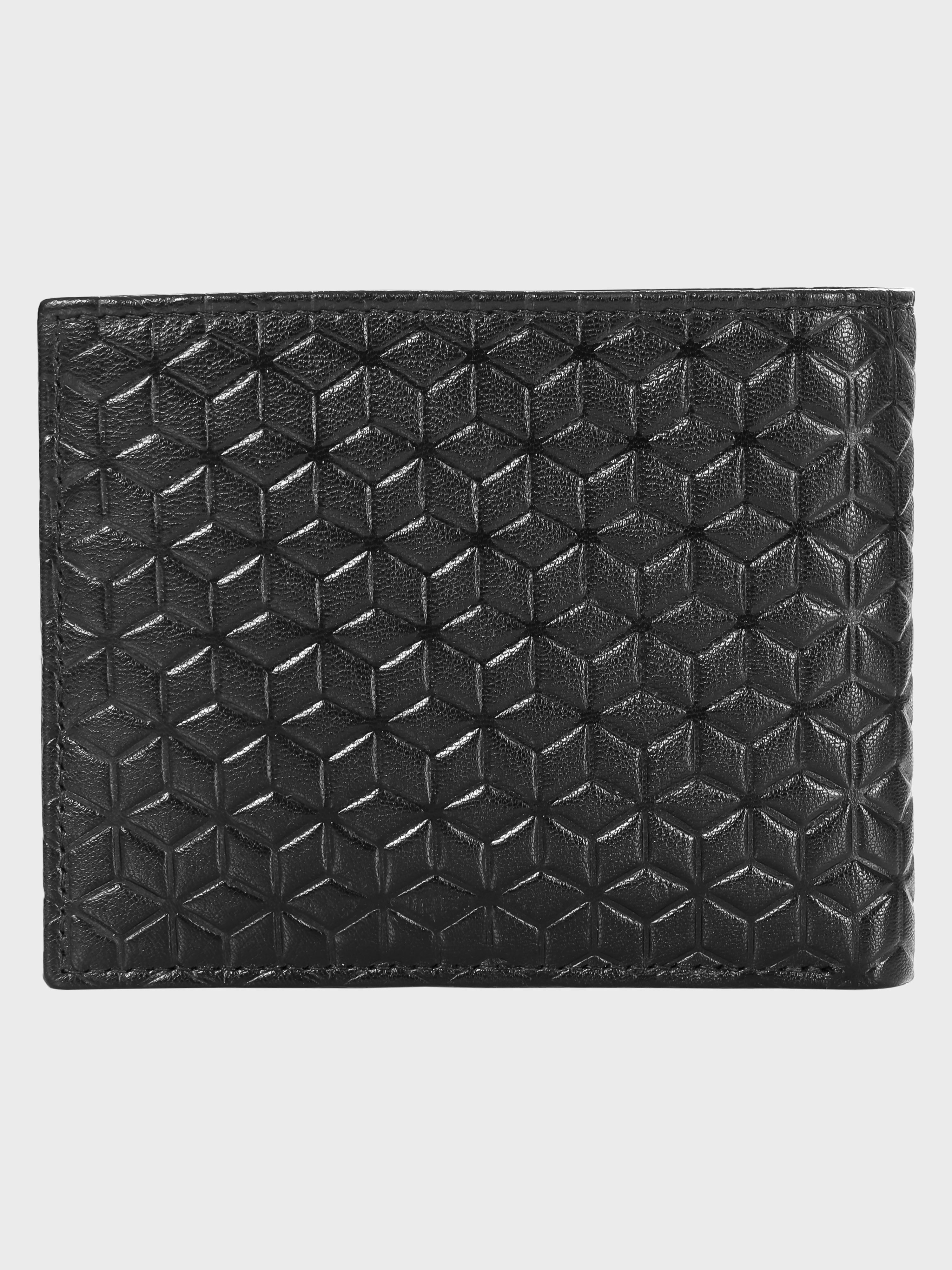 Genuine Leather - Hexagon Print Embossed - Men Leather Wallet