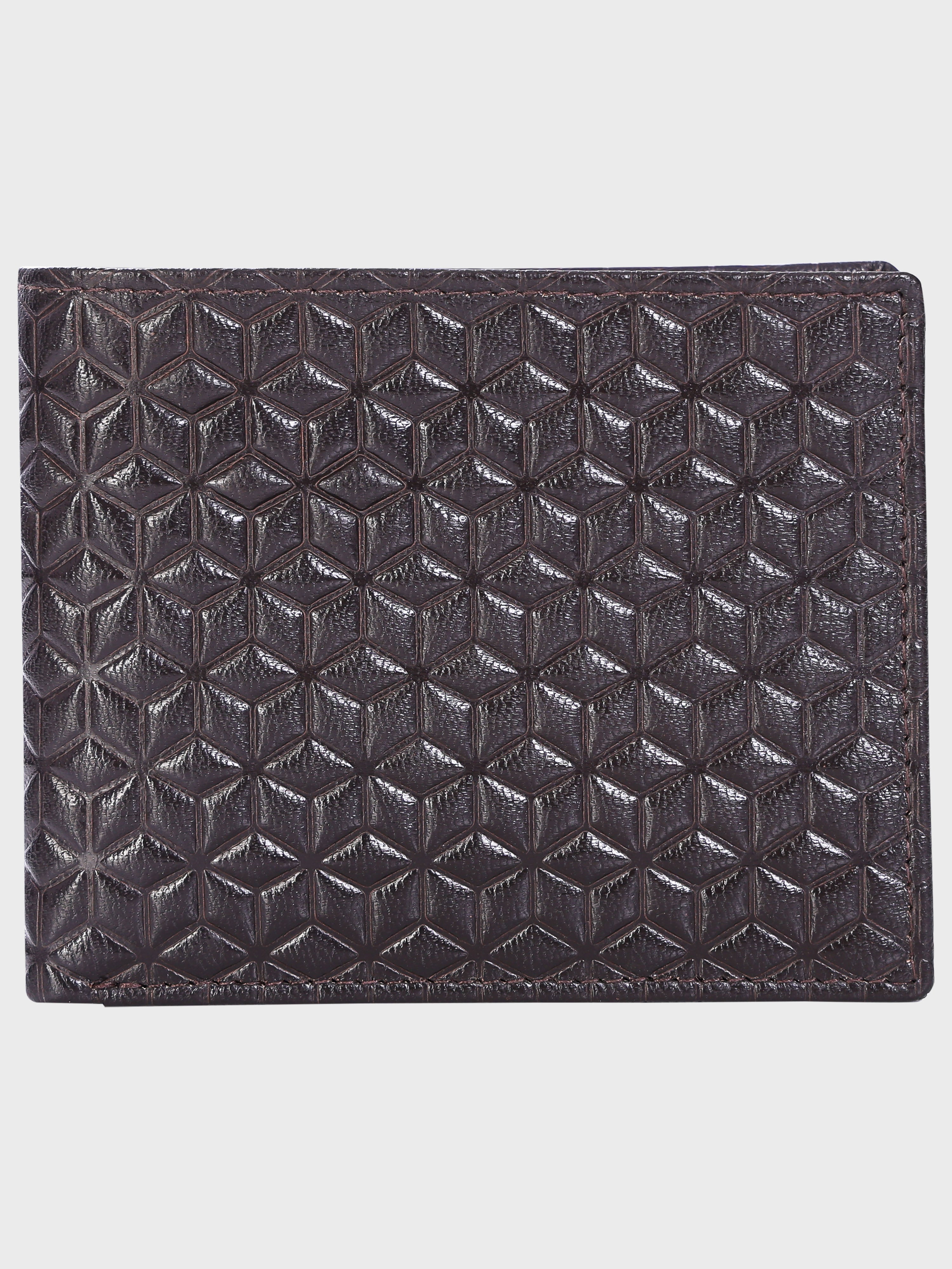 Genuine Leather - Hexagon Print Embossed - Men Leather Wallet
