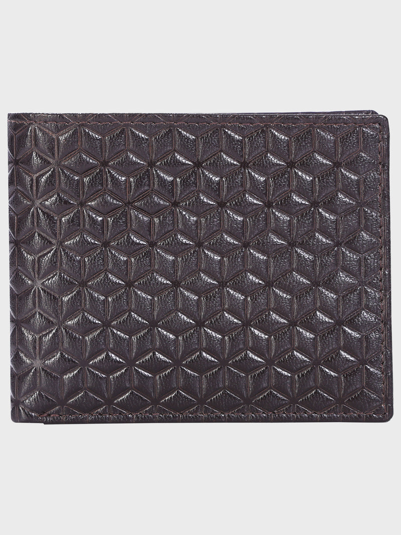 Genuine Leather - Hexagon Print Embossed - Men Leather Wallet
