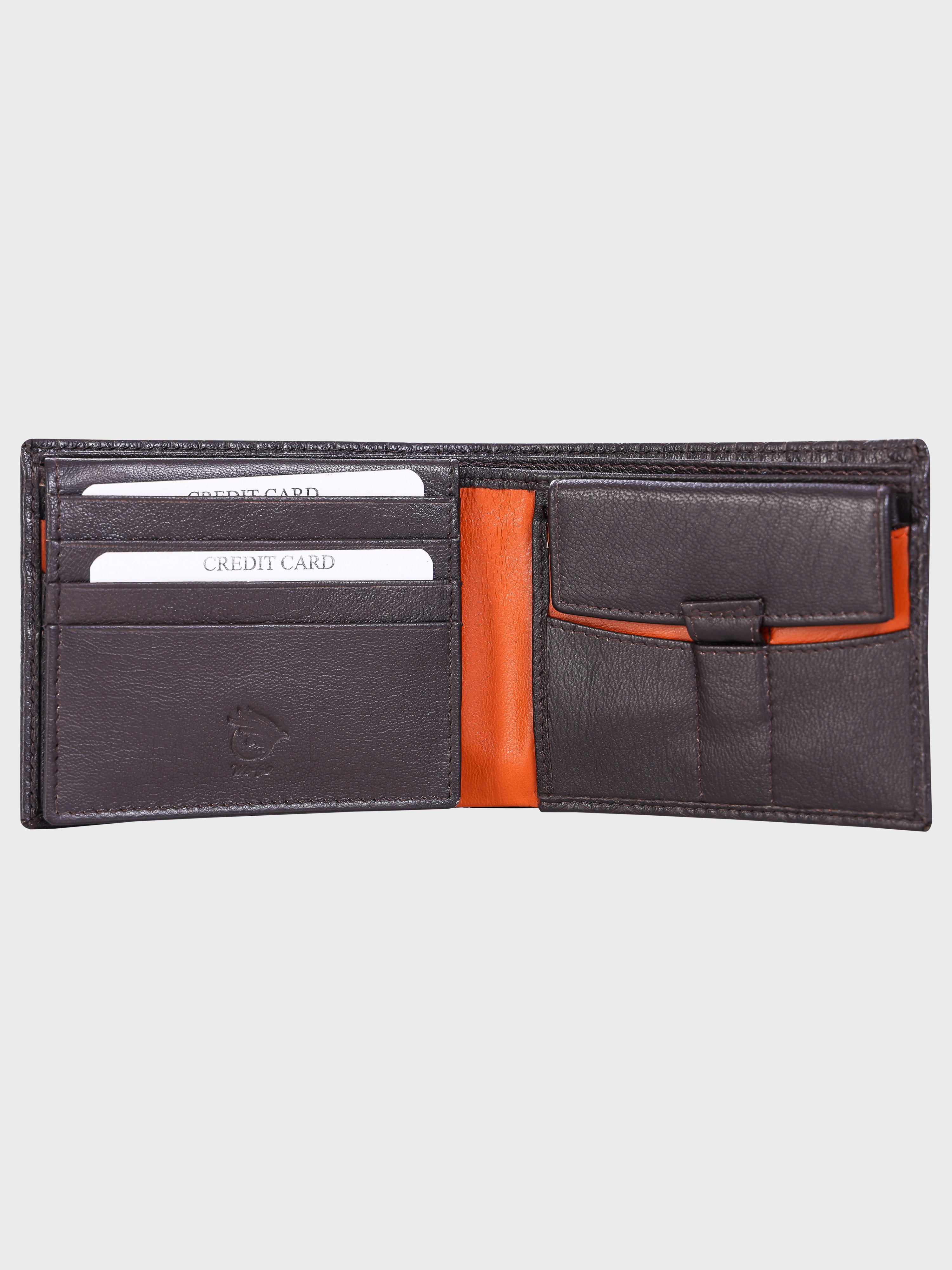 Genuine Leather - Hexagon Print Embossed - Men Leather Wallet
