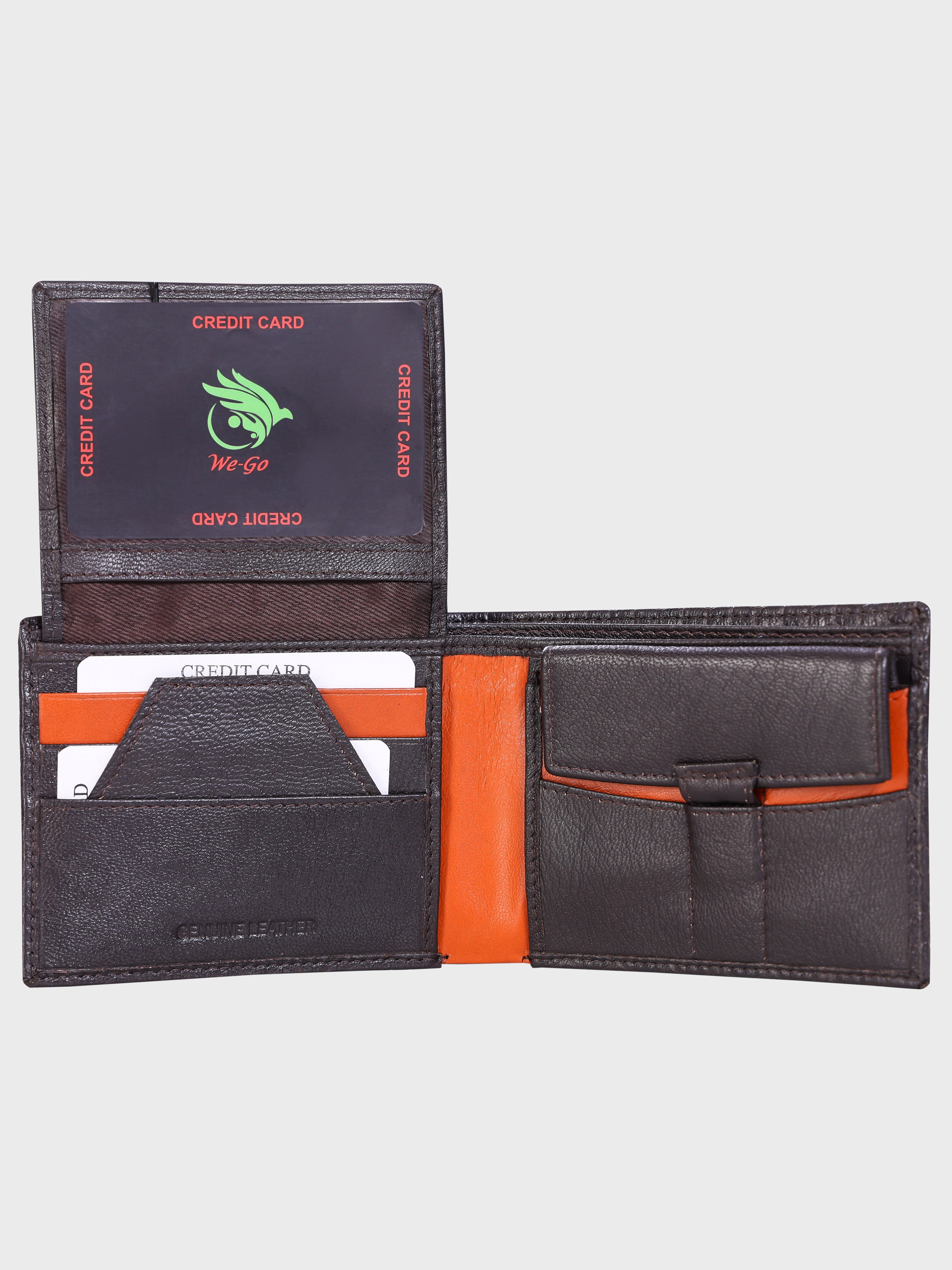 Genuine Leather - Hexagon Print Embossed - Men Leather Wallet
