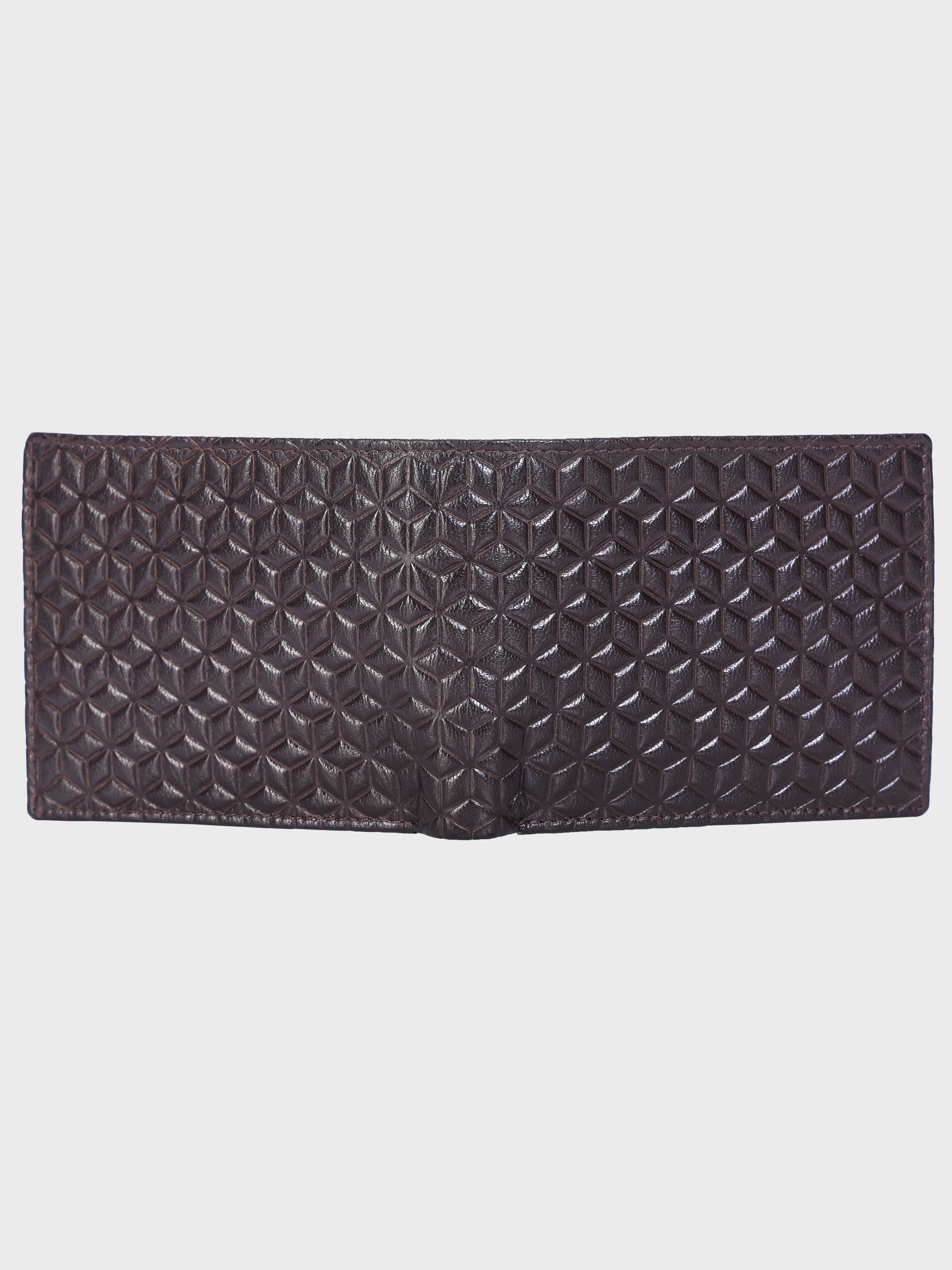 Genuine Leather - Hexagon Print Embossed - Men Leather Wallet