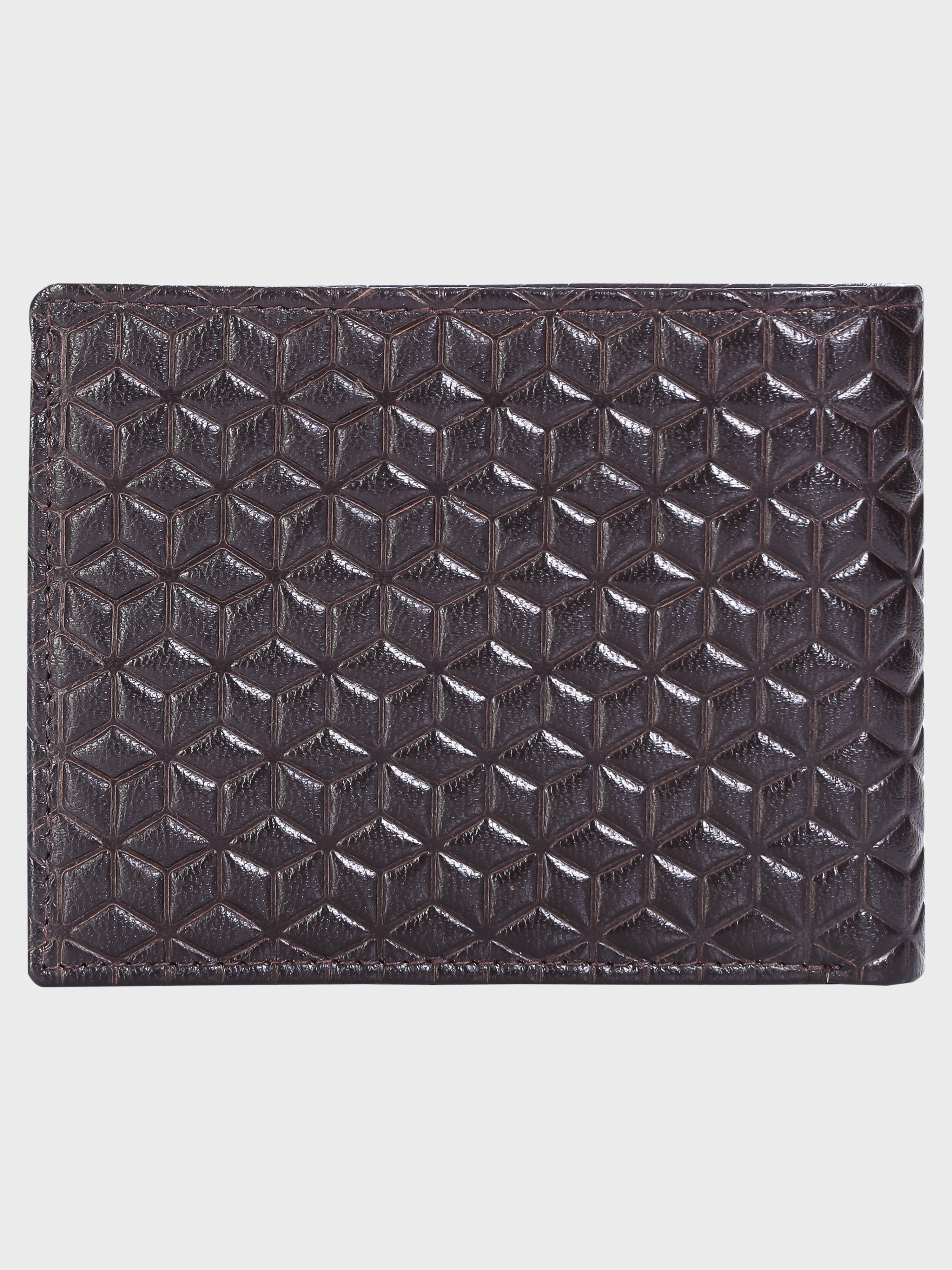 Genuine Leather - Hexagon Print Embossed - Men Leather Wallet
