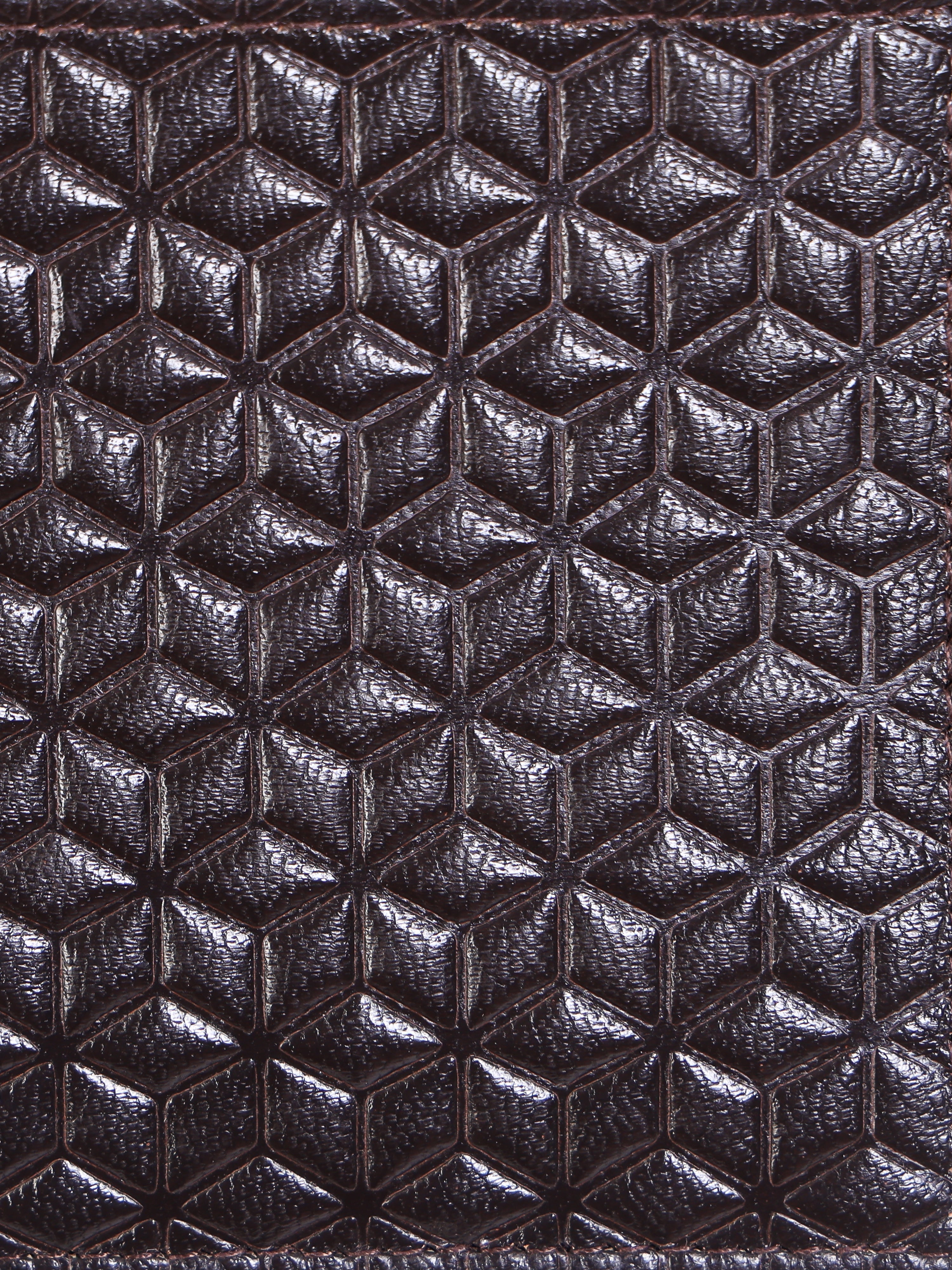 Genuine Leather - Hexagon Print Embossed - Men Leather Wallet