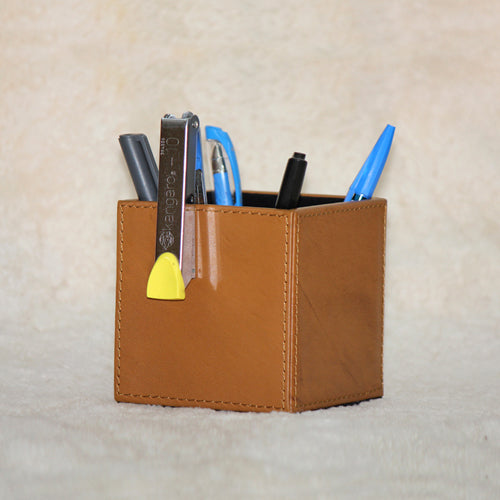 GENUINE LEATHER PEN STAND 4 " X 4 "