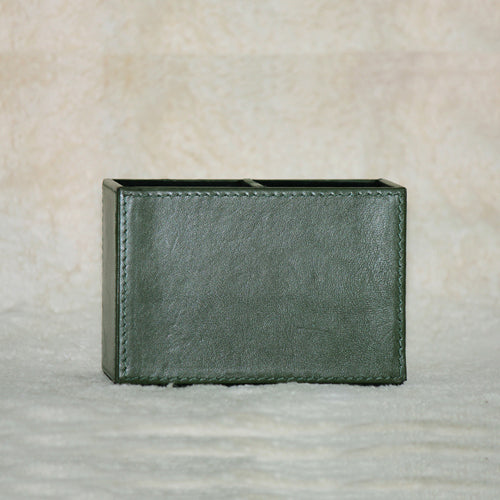 GENUINE LEATHER PEN STAND TWIN SLOTS 4 " HEIGHT X 6 " LENGTH