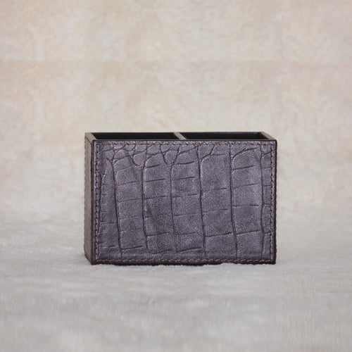 GENUINE LEATHER CROCODILE PRINT EMBOSSED PEN STAND TWIN SLOTS 4 " HEIGHT X 6 " LENGTH