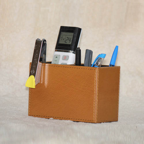 GENUINE LEATHER PEN STAND TWIN SLOTS 4 " HEIGHT X 6 " LENGTH
