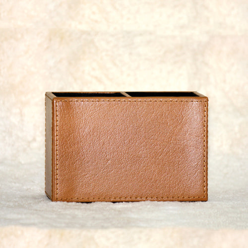 GENUINE LEATHER PEN STAND TWIN SLOTS 4 " HEIGHT X 6 " LENGTH