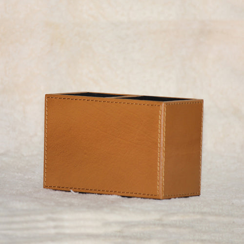 GENUINE LEATHER PEN STAND TWIN SLOTS 4 " HEIGHT X 6 " LENGTH