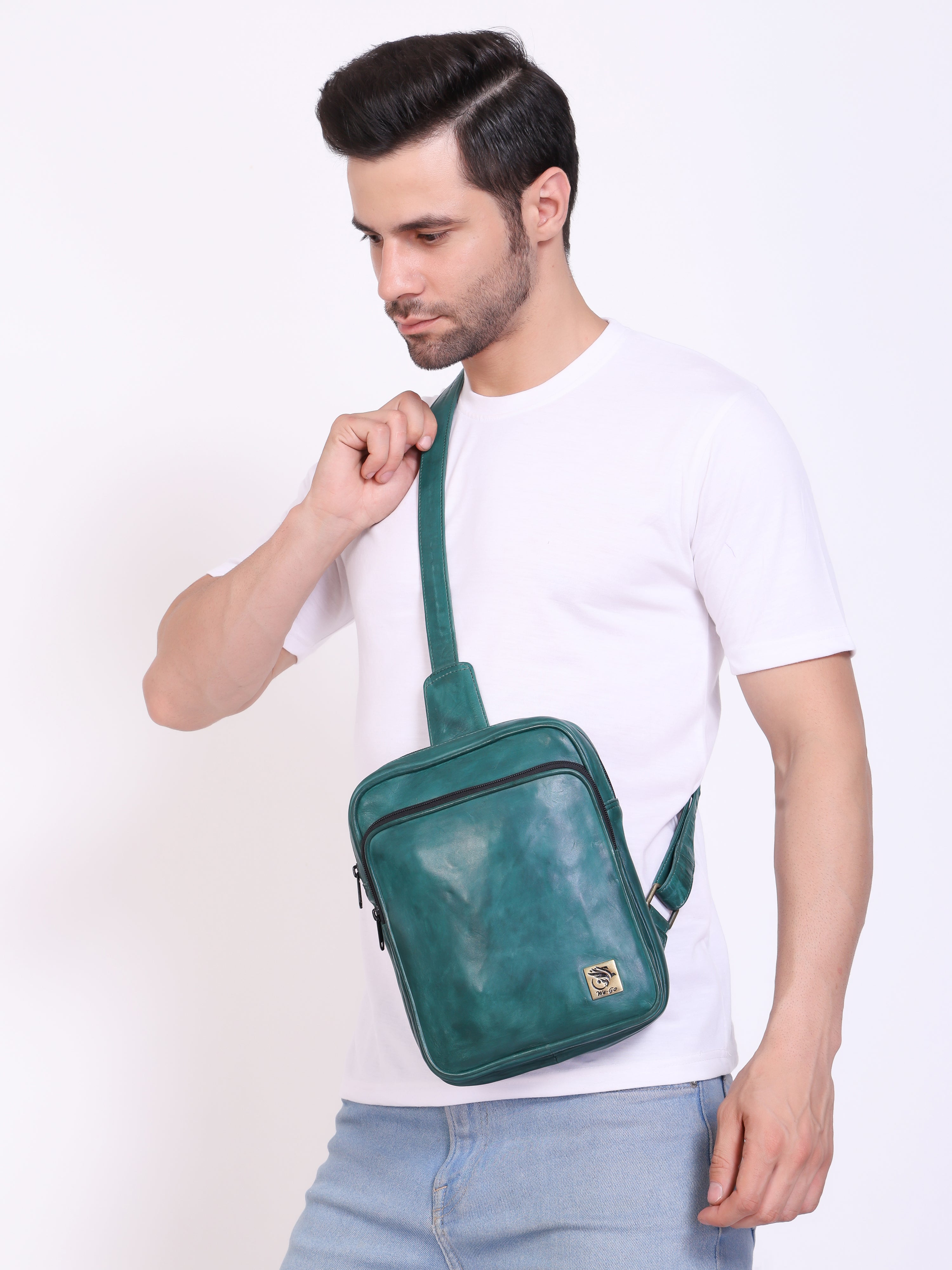 Unisex Genuine Leather ,Soft Luxurious Veg Tanned Two Toned - Travel Shoulder Strap Bag