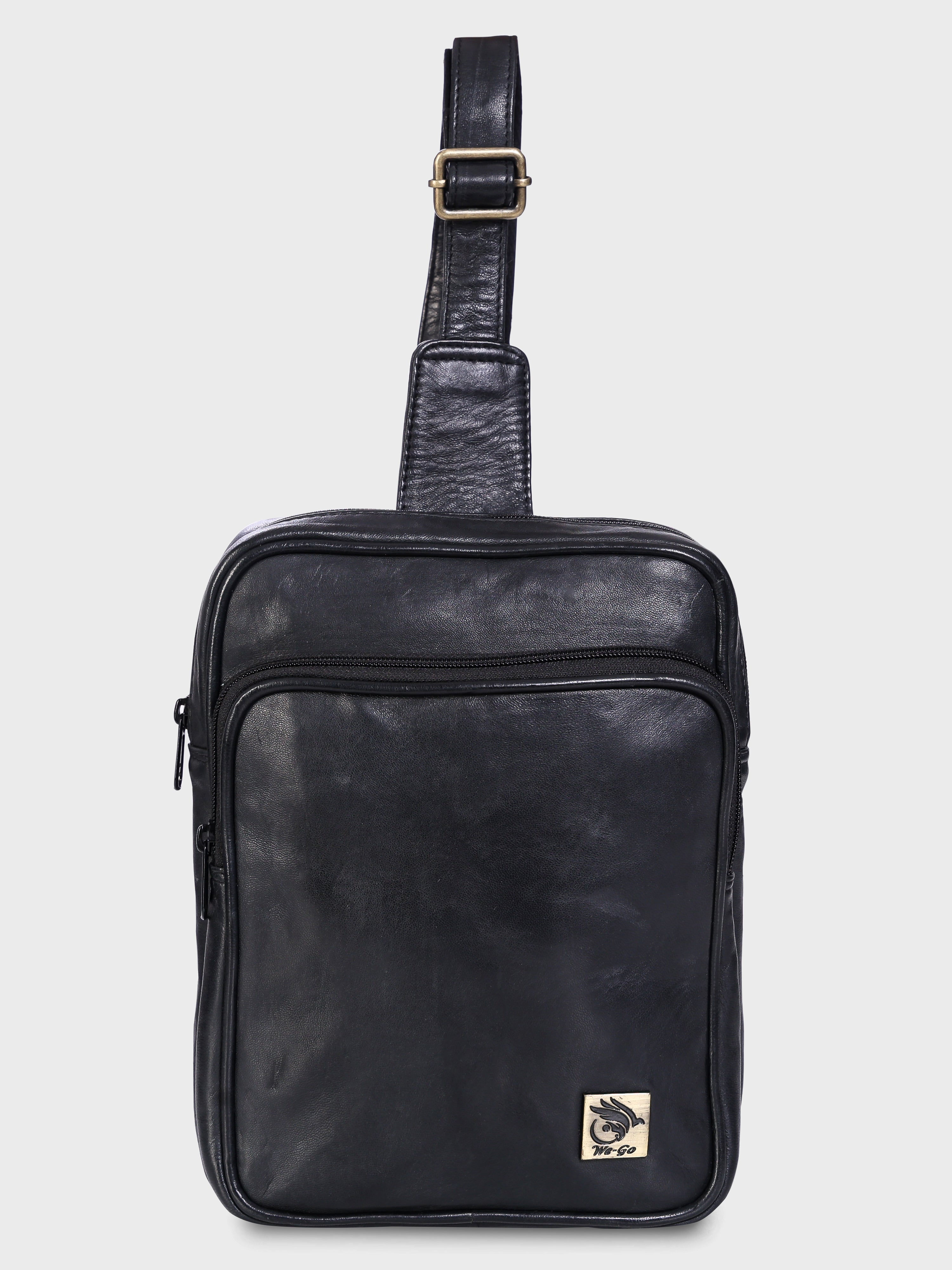 Unisex Genuine Leather ,Soft Luxurious Veg Tanned Two Toned - Travel Shoulder Strap Bag