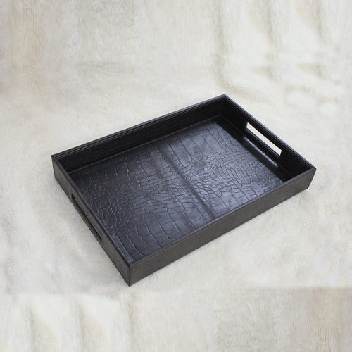 LUXURIOUS GENUINE LEATHER TRAY CROCODILE EMBOSSED 15 " X 10 "