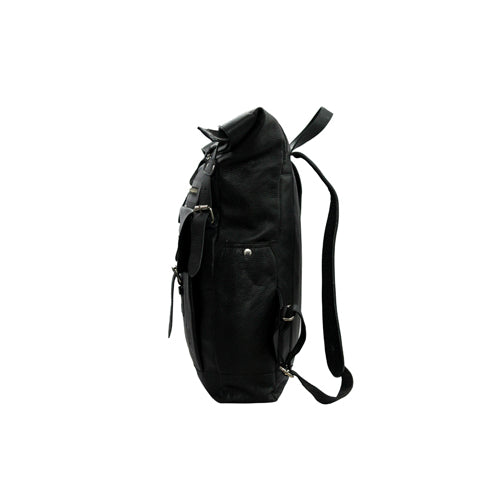 UNISEX GENUINE LEATHER ROLL-TOP BACKPACK WITH 14" LAPTOP COMPARTMENT