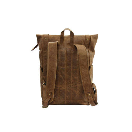 UNISEX GENUINE LEATHER ROLL-TOP BACKPACK WITH 14" LAPTOP COMPARTMENT