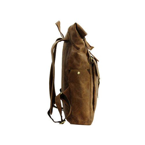 UNISEX GENUINE LEATHER ROLL-TOP BACKPACK WITH 14" LAPTOP COMPARTMENT