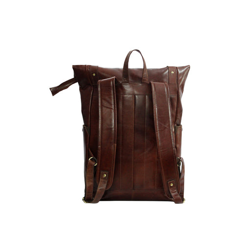 UNISEX GENUINE LEATHER ROLL-TOP BACKPACK WITH 14" LAPTOP COMPARTMENT