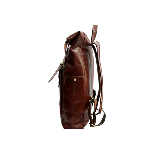 UNISEX GENUINE LEATHER ROLL-TOP BACKPACK WITH 14" LAPTOP COMPARTMENT