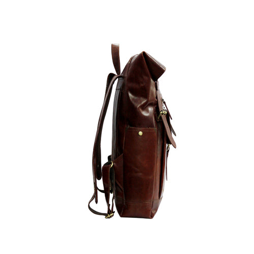 UNISEX GENUINE LEATHER ROLL-TOP BACKPACK WITH 14" LAPTOP COMPARTMENT