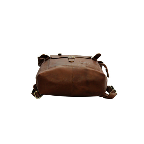 UNISEX GENUINE LEATHER ROLL-TOP BACKPACK WITH 14" LAPTOP COMPARTMENT