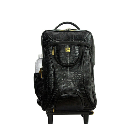GENUINE LEATHER CROCO PRINT MULTIPURPOSE TRAVEL TROLLY BACKPACK WITH LAPTOP COMPARTMENT