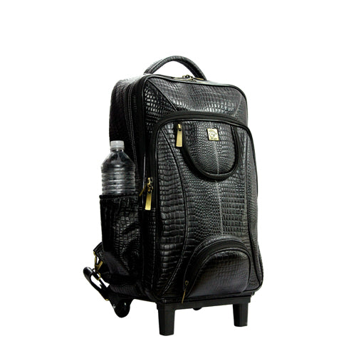 GENUINE LEATHER CROCO PRINT MULTIPURPOSE TRAVEL TROLLY BACKPACK WITH LAPTOP COMPARTMENT