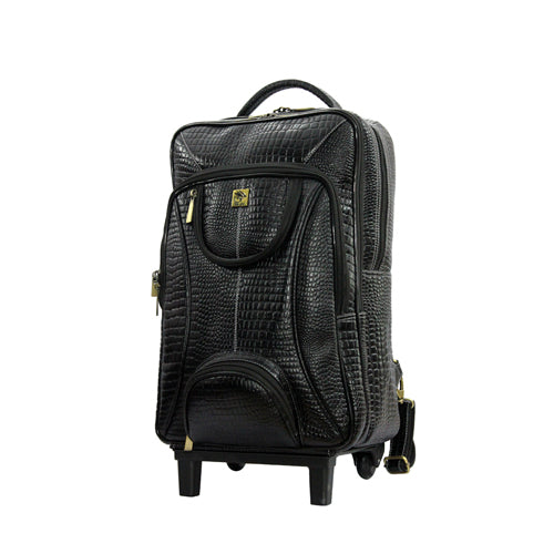 GENUINE LEATHER CROCO PRINT MULTIPURPOSE TRAVEL TROLLY BACKPACK WITH LAPTOP COMPARTMENT