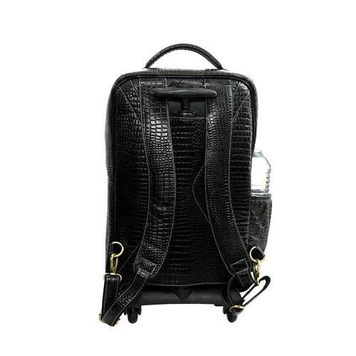 GENUINE LEATHER CROCO PRINT MULTIPURPOSE TRAVEL TROLLY BACKPACK WITH LAPTOP COMPARTMENT