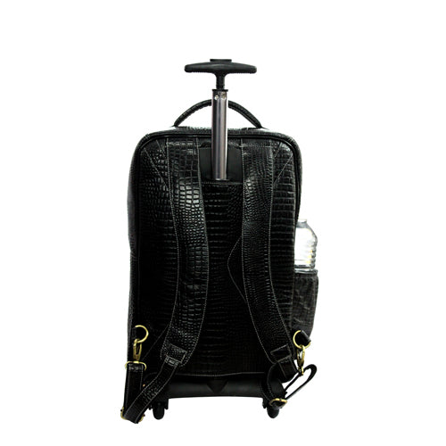GENUINE LEATHER CROCO PRINT MULTIPURPOSE TRAVEL TROLLY BACKPACK WITH LAPTOP COMPARTMENT