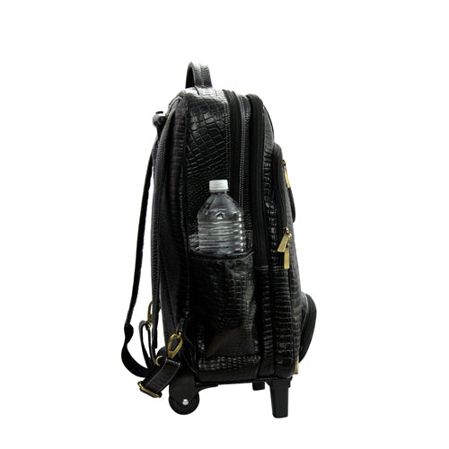 GENUINE LEATHER CROCO PRINT MULTIPURPOSE TRAVEL TROLLY BACKPACK WITH LAPTOP COMPARTMENT