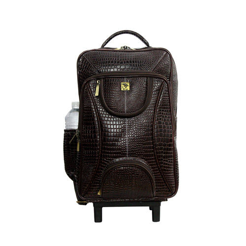 GENUINE LEATHER CROCO PRINT MULTIPURPOSE TRAVEL TROLLY BACKPACK WITH LAPTOP COMPARTMENT