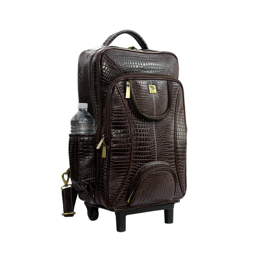 GENUINE LEATHER CROCO PRINT MULTIPURPOSE TRAVEL TROLLY BACKPACK WITH LAPTOP COMPARTMENT