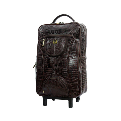 GENUINE LEATHER CROCO PRINT MULTIPURPOSE TRAVEL TROLLY BACKPACK WITH LAPTOP COMPARTMENT