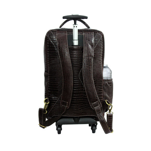 GENUINE LEATHER CROCO PRINT MULTIPURPOSE TRAVEL TROLLY BACKPACK WITH LAPTOP COMPARTMENT