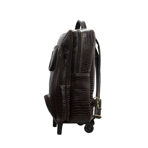 GENUINE LEATHER CROCO PRINT MULTIPURPOSE TRAVEL TROLLY BACKPACK WITH LAPTOP COMPARTMENT