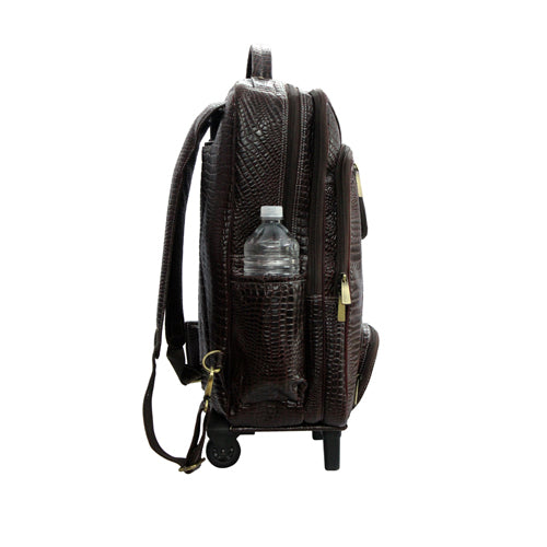 GENUINE LEATHER CROCO PRINT MULTIPURPOSE TRAVEL TROLLY BACKPACK WITH LAPTOP COMPARTMENT