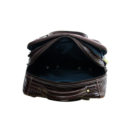 GENUINE LEATHER CROCO PRINT MULTIPURPOSE TRAVEL TROLLY BACKPACK WITH LAPTOP COMPARTMENT