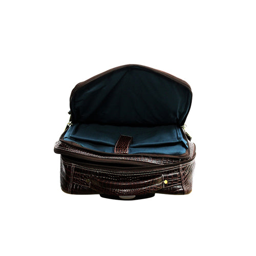 GENUINE LEATHER CROCO PRINT MULTIPURPOSE TRAVEL TROLLY BACKPACK WITH LAPTOP COMPARTMENT
