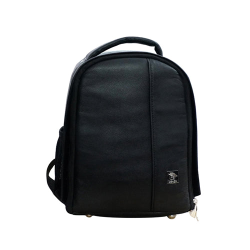 Genuine Leather Camera Backpack With Cushioned Interior & Flexible Slots To Adjust Your Cameras & Lenses Also A Nylon Cover Is Provided To Cover Your Bag Incase Of Rains
