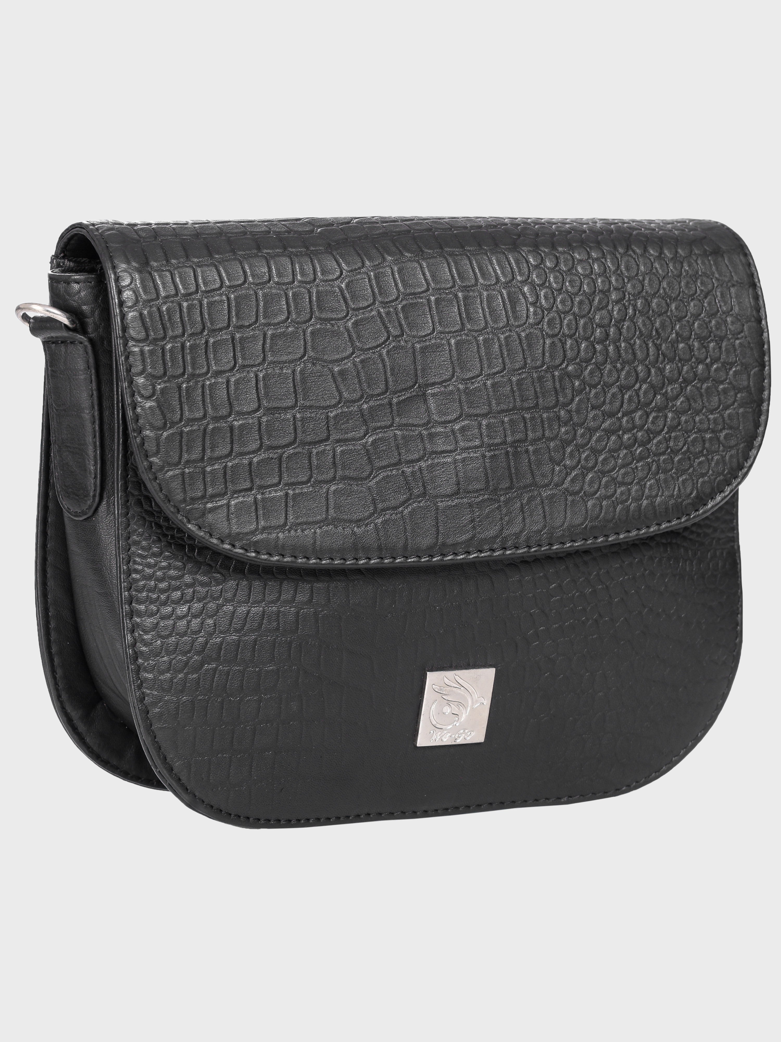 Genuine Leather , Women Trendy Front Magnet Closure , Croco Embossed Leather Bag